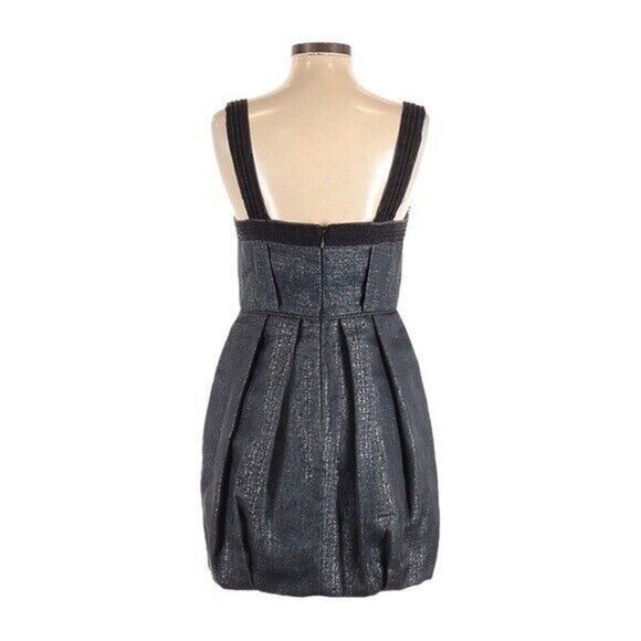 BCBGMaxAzria Runway Graphite Bubble Mini Dress 4 Silk Metallic Pleated Cocktail - Picture 2 of 10